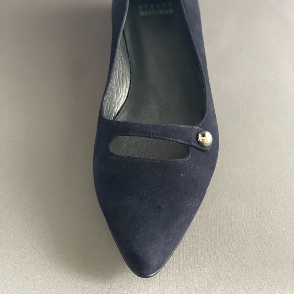 Stuart Weitzman Navy Pointy Toe Flats With Chain … - image 2